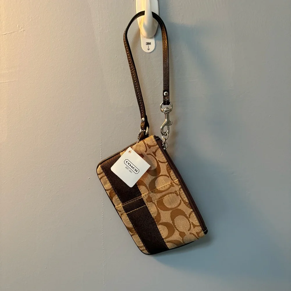 Coach Signature Brown and Tan Wristlet